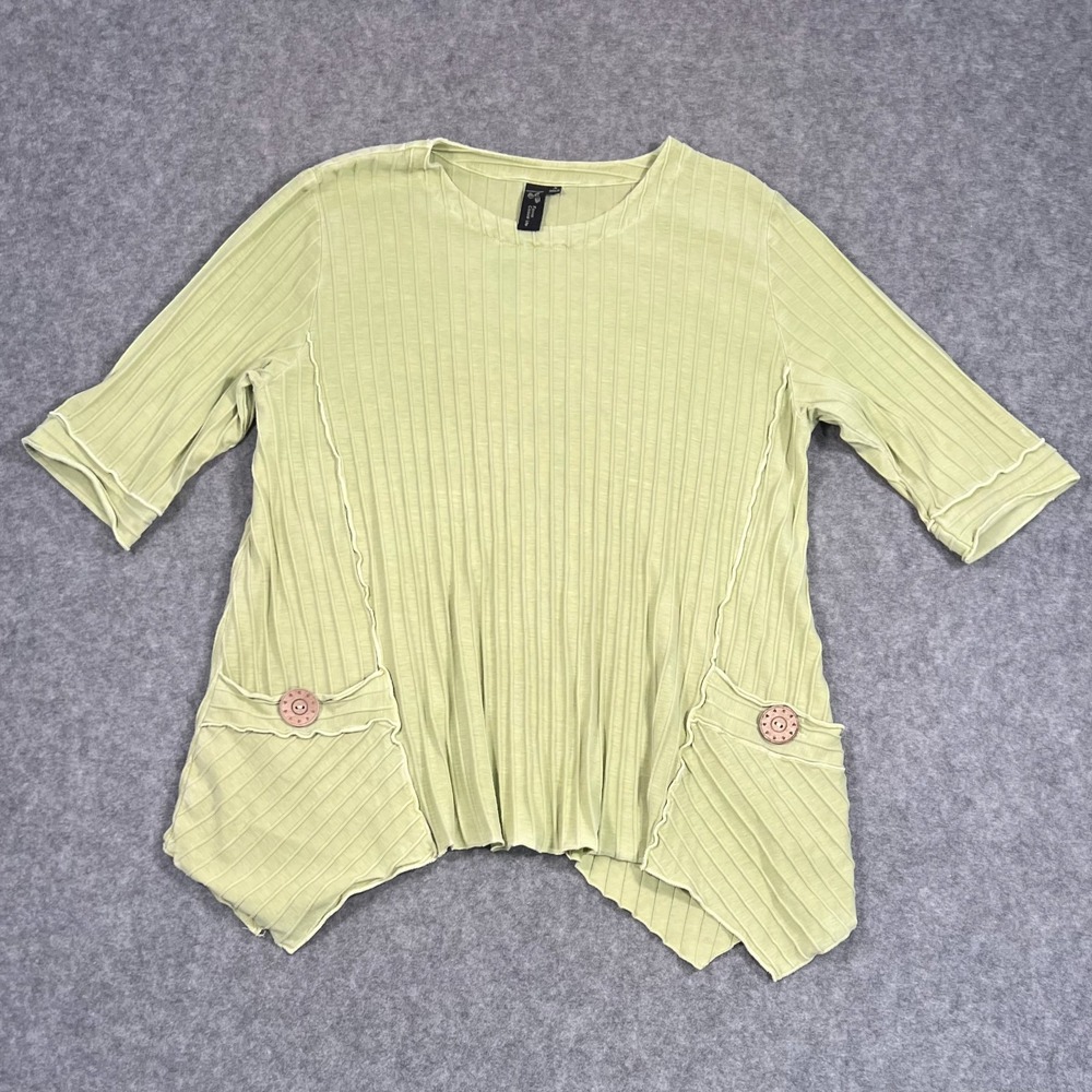 Focus Casual Life Green Ribbed Knit Patch Pocket Tunic‎ Top Women's Size Medium